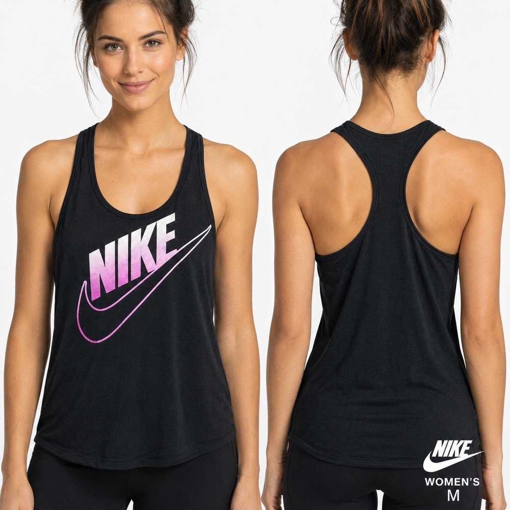 Nike Futura Fade Tank Top Women's Medium M Black Pink Swoosh Loose Racerback Gym